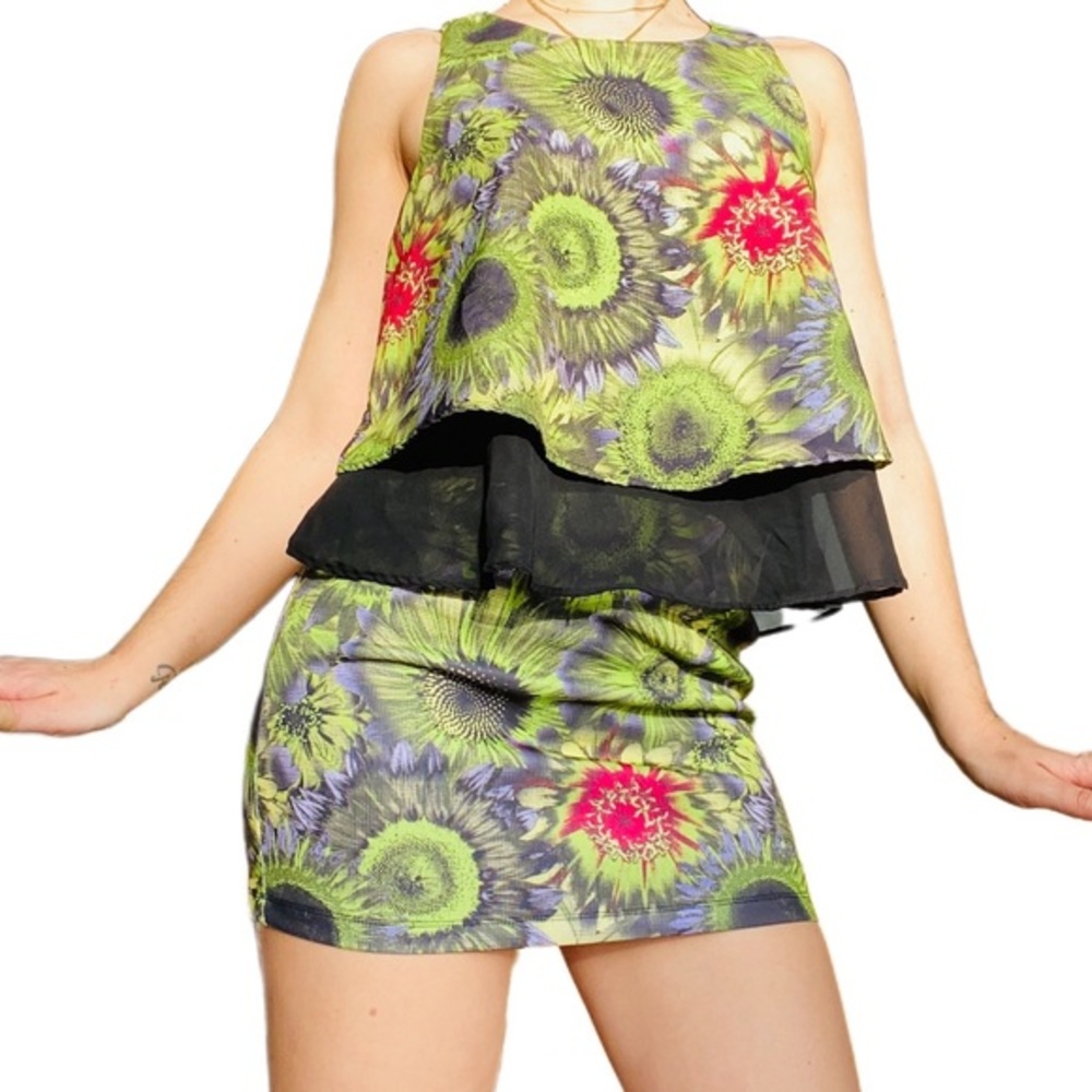 Xhilaration Y2K floral two piece mini skirt set